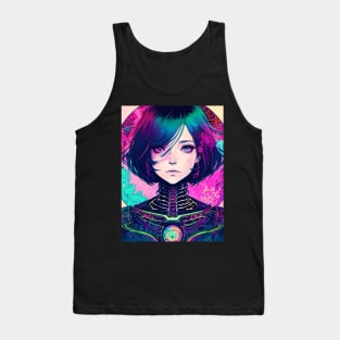 Anime Girl Colorful Psychedelic Abstract Colors Steampunk Cyberpunk Cute Kawaii Style Tank Top